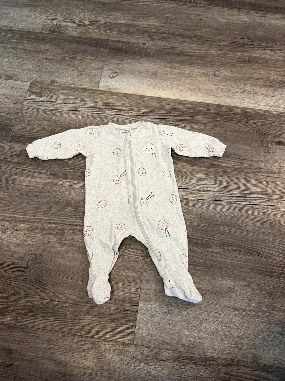 Pekkle Neutral Gray Baby One-Piece Footed Sleeper with Playful Print